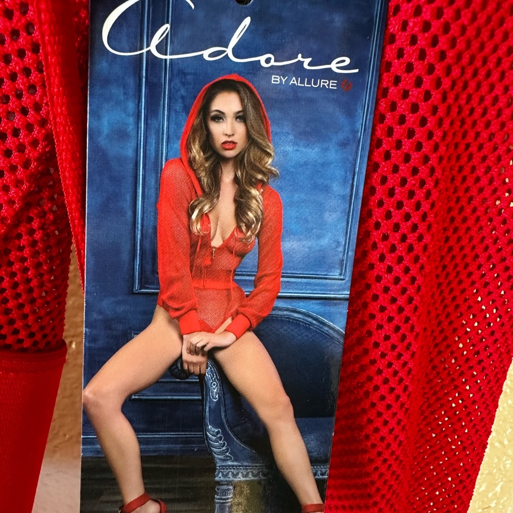 Red fishnet lingerie bodysuit